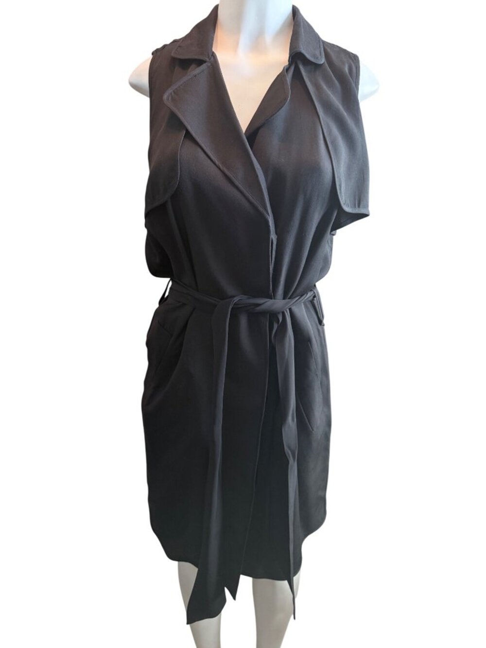 Banana Republic Sleeveless Black Wrap Dress With Belted Waist Collared Neckline